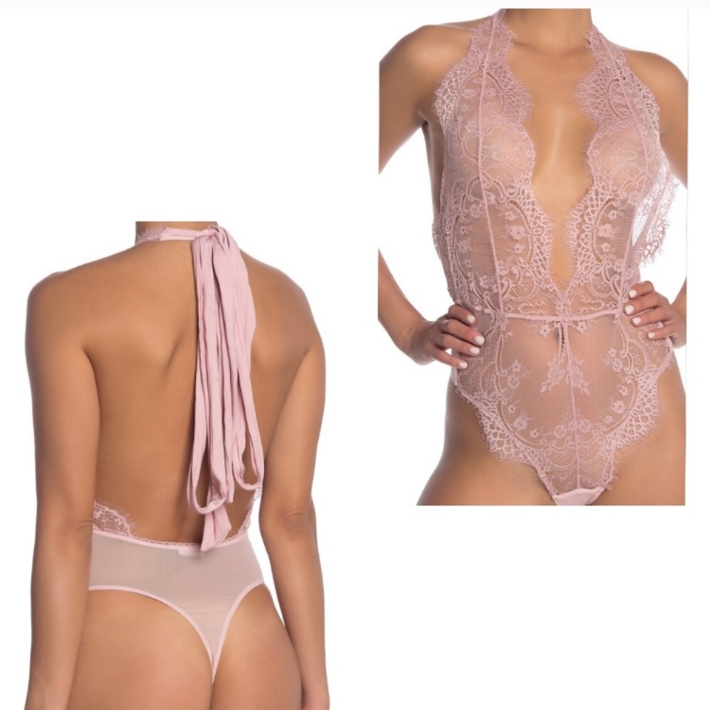Free People Show off pink sexy lace bodysuit NWT
